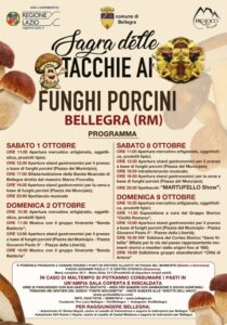 Programma della Sagra delle Tacchie ai Funghi Porcini 2022 a Bellegra (RM) | Sagre nel Lazio
