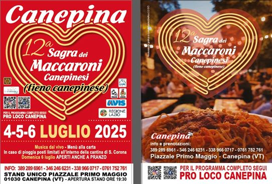 Sagra dei Maccaroni Canepinesi 2025 a Canepina (VT) | Sagre nel Lazio